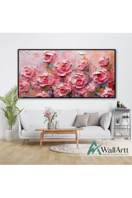 Abstract Pink Roses 3d Heavy Textured Partial Oil Painting